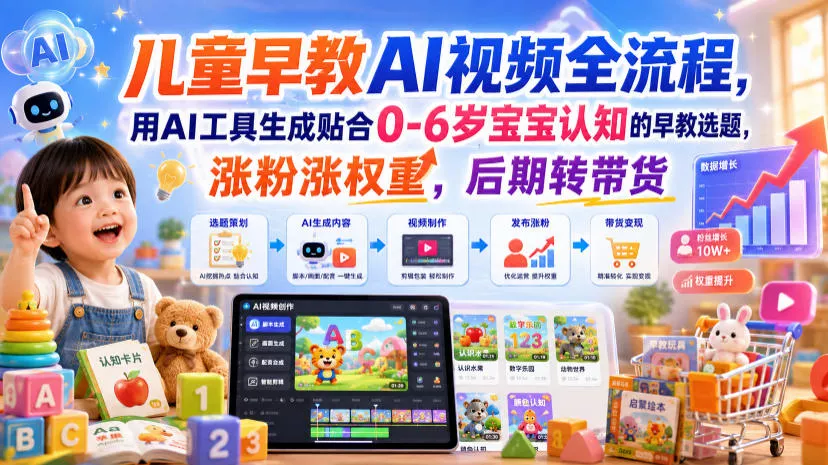 儿童早教AI视频全流程，用AI工具生成贴合0-6岁宝宝认知的早教选题，涨粉涨权重，后期转带货网创项目-知识付费-在线课程-自媒体创业-网络副业-优利资源优利资源网
