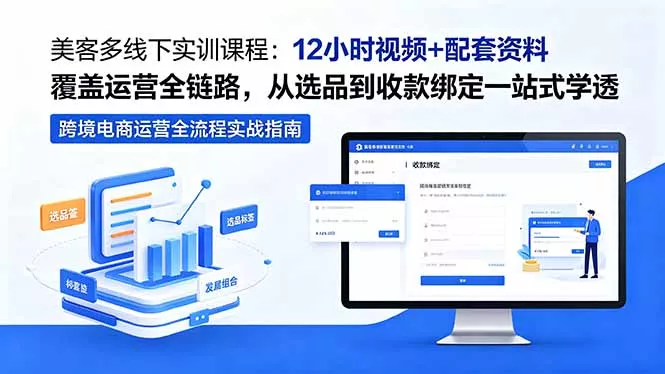 美客多线下实训课程：12小时视频+配套资料覆盖运营全链路，从选品到收款绑定一站式学透网创项目-知识付费-在线课程-自媒体创业-网络副业-优利资源优利资源网