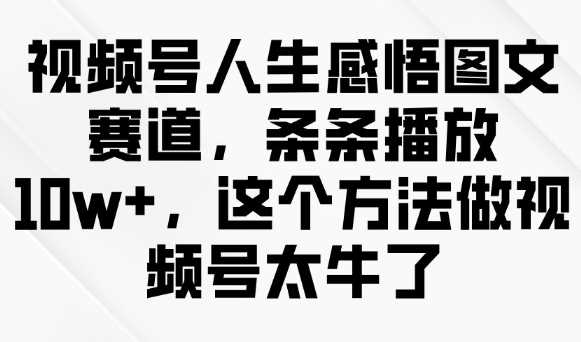 视频号人生感悟图文赛道，条条播放10w+，这个方法做视频号太牛了网创项目-知识付费-在线课程-自媒体创业-网络副业-优利资源优利资源网