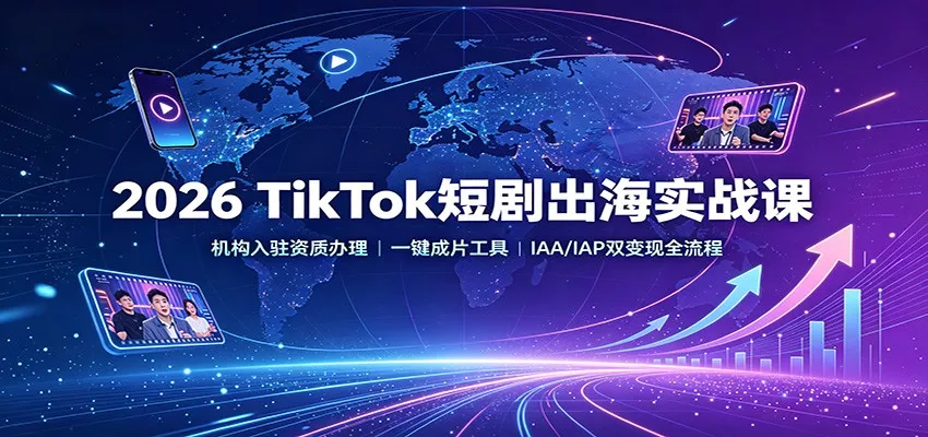 2026 TikTok短剧出海实战课：机构入驻资质办理，一键成片工具，IAA/IAP双变现全流程网创项目-知识付费-在线课程-自媒体创业-网络副业-优利资源优利资源网
