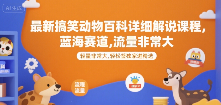 最新搞笑动物百科详细解说课程，蓝海赛道，流量非常大，轻松签独家进精选网创项目-知识付费-在线课程-自媒体创业-网络副业-优利资源优利资源网