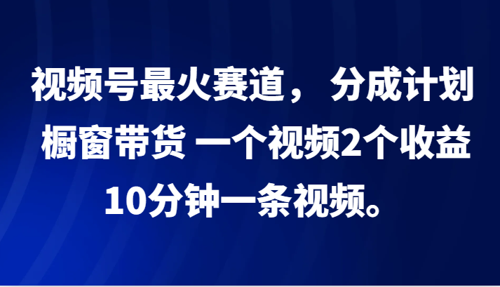 视频号最火赛道， 分成计划， 橱窗带货，一个视频2个收益，10分钟一条视频。网创项目-知识付费-在线课程-自媒体创业-网络副业-优利资源优利资源网
