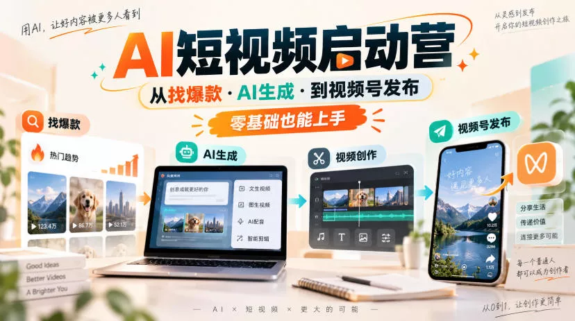 AI短视频启动营，从找爆款·AI生成·到视频号发布，零基础也能上手网创项目-知识付费-在线课程-自媒体创业-网络副业-优利资源优利资源网