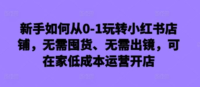 新手如何从0-1玩转小红书店铺，无需囤货、无需出镜，可在家低成本运营开店网创项目-知识付费-在线课程-自媒体创业-网络副业-优利资源优利资源网