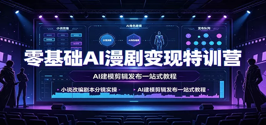 零基础AI漫剧变现特训营：小说改编剧本分镜实操，AI建模剪辑发布一站式教程网创项目-知识付费-在线课程-自媒体创业-网络副业-优利资源优利资源网