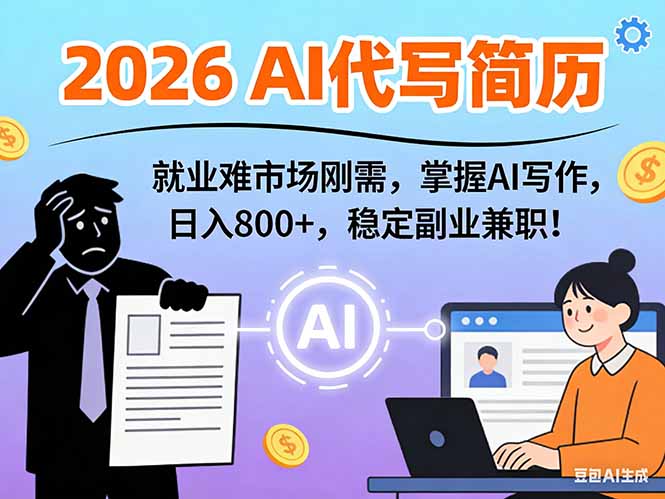 AI代写简历，超暴利，用万能模板月入1-3万实战教程，2026年市场刚需！网创项目-知识付费-在线课程-自媒体创业-网络副业-优利资源优利资源网