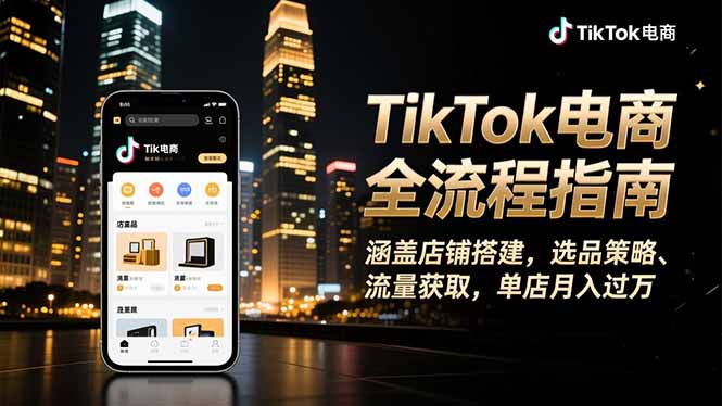 TikTok电商全流程指南，涵盖店铺搭建、选品策略、流量获取，单店月入过万网创项目-知识付费-在线课程-自媒体创业-网络副业-优利资源优利资源网