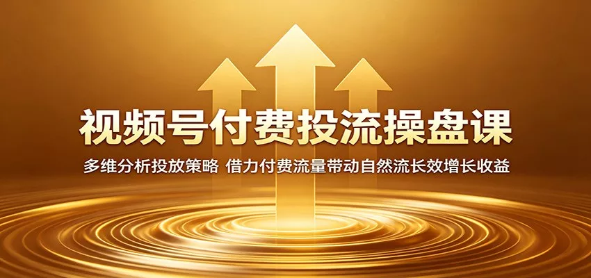 视频号付费投流操盘课：多维分析投放策略，借力付费流量带动自然流长效增长收益网创项目-知识付费-在线课程-自媒体创业-网络副业-优利资源优利资源网
