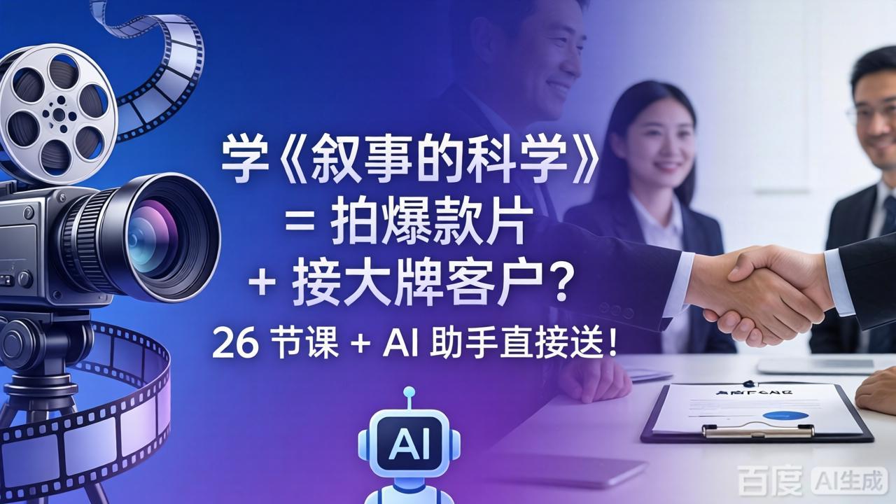 学《叙事的科学》= 拍爆款片 + 接大牌客户？26 节课 + AI 助手直接送！网创项目-知识付费-在线课程-自媒体创业-网络副业-优利资源优利资源网