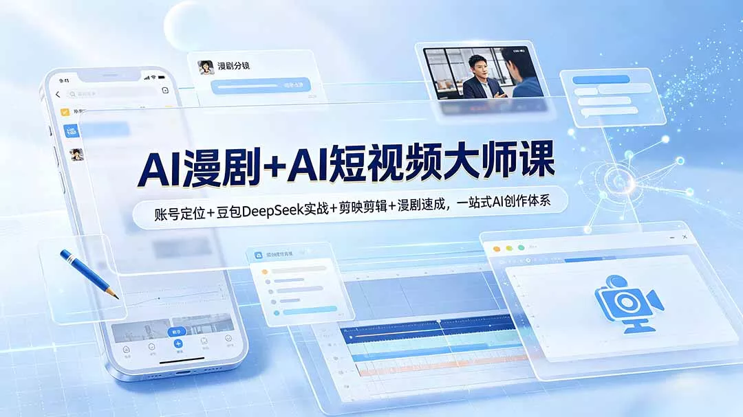 AI漫剧+AI短视频大师课：账号定位+豆包DeepSeek实战+剪映剪辑+漫剧速成，一站式AI创作体系网创项目-知识付费-在线课程-自媒体创业-网络副业-优利资源优利资源网
