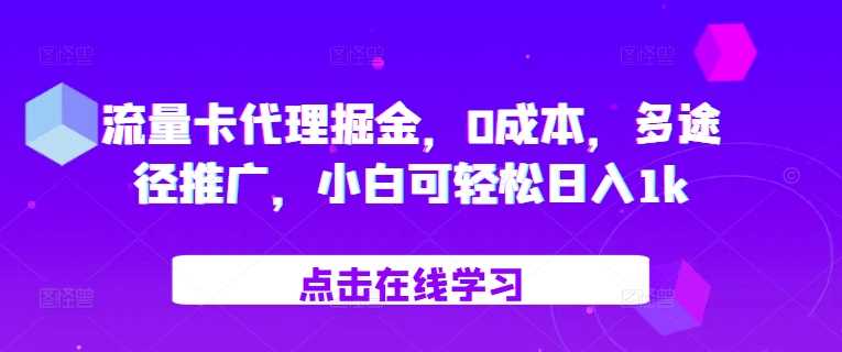 流量卡代理掘金，0成本，多途径推广，小白可轻松日入1k网创项目-知识付费-在线课程-自媒体创业-网络副业-优利资源优利资源网