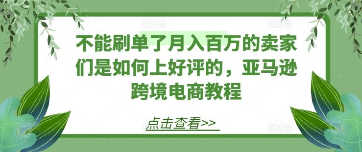 不能刷单了月入百万的卖家们是如何上好评的，亚马逊跨境电商教程网创项目-知识付费-在线课程-自媒体创业-网络副业-优利资源优利资源网
