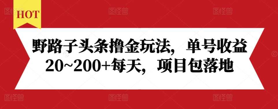 野路子头条撸金玩法，单号收益20~200+每天，项目包落地网创项目-知识付费-在线课程-自媒体创业-网络副业-优利资源优利资源网