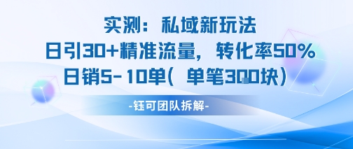 实测私域新玩法日引30加精准流量转化率50%日销5-10单每笔3张网创项目-知识付费-在线课程-自媒体创业-网络副业-优利资源优利资源网