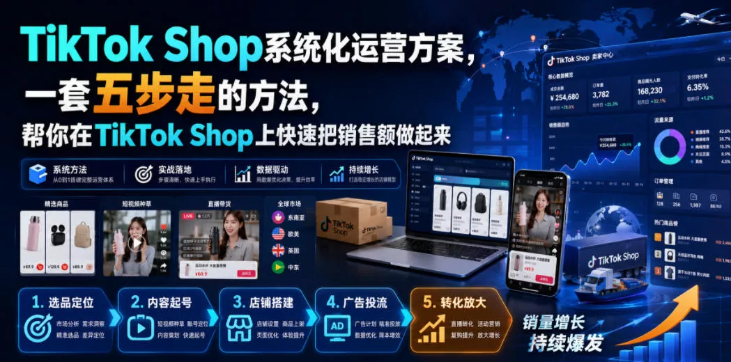 TikTok Shop系统化运营方案，一套五步走的方法，帮你在TikTok Shop上快速把销售额做起来【原创双语字幕】网创项目-知识付费-在线课程-自媒体创业-网络副业-优利资源优利资源网