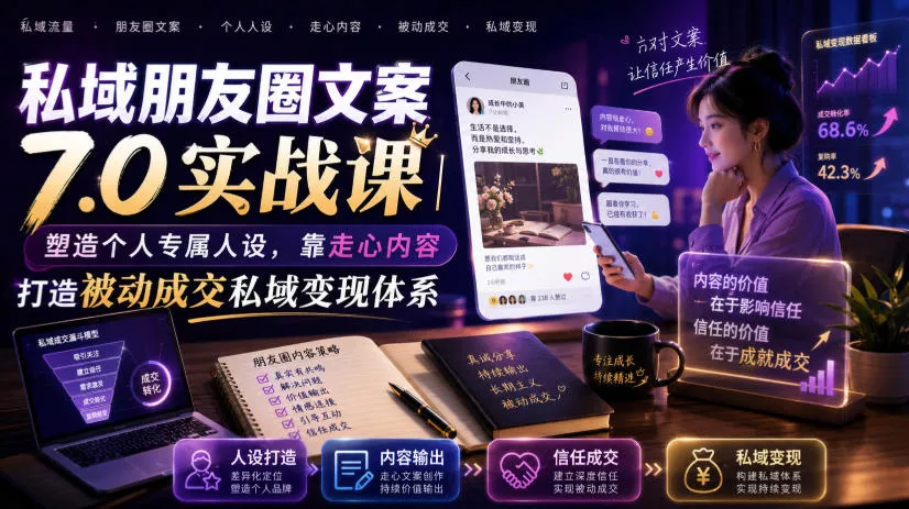 私域朋友圈文案7.0实战课｜塑造个人专属人设，靠走心内容打造被动成交私域变现体系网创项目-知识付费-在线课程-自媒体创业-网络副业-优利资源优利资源网