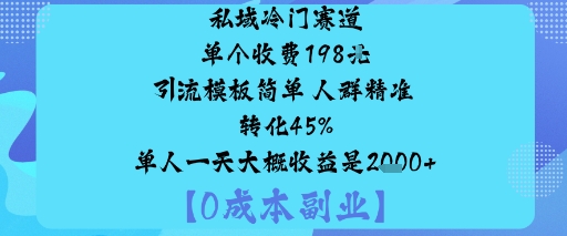 私域冷门赛道:单个收费198米引流模板简单人群精准转化45%单人一天大概收益是1k+网创项目-知识付费-在线课程-自媒体创业-网络副业-优利资源优利资源网