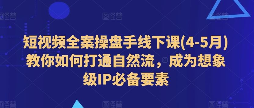短视频全案操盘手线下课(4-5月)教你如何打通自然流，成为想象级IP必备要素网创项目-知识付费-在线课程-自媒体创业-网络副业-优利资源优利资源网