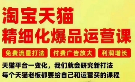 淘宝天猫精细化爆品运营课，免费流量打法-付费广告放大-利润增长-三大核心痛点，一次全部解决网创项目-知识付费-在线课程-自媒体创业-网络副业-优利资源优利资源网