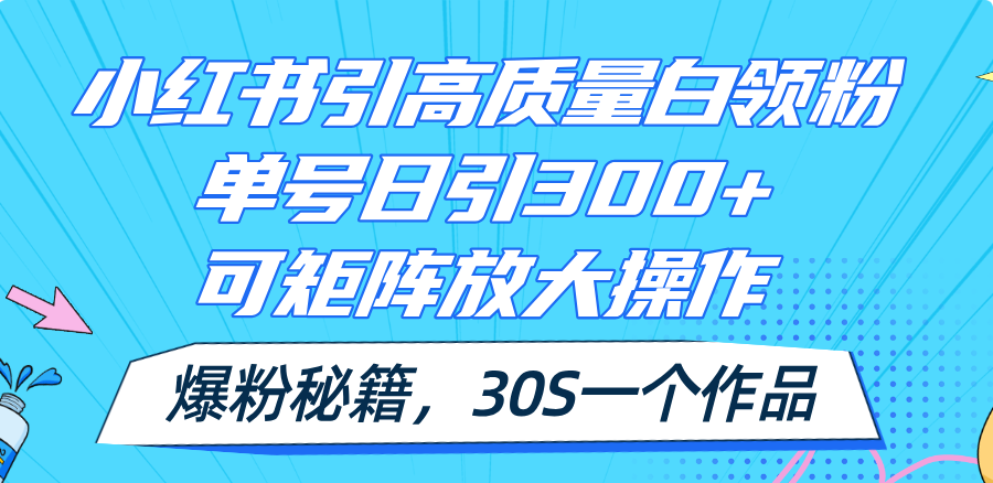 （11692期）小红书引高质量白领粉，单号日引300+，可放大操作，爆粉秘籍！30s一个作品网创项目-知识付费-在线课程-自媒体创业-网络副业-优利资源优利资源网
