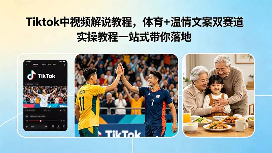 Tiktok中视频解说教程，体育+温情文案双赛道实操教程一站式带你落地网创项目-知识付费-在线课程-自媒体创业-网络副业-优利资源优利资源网