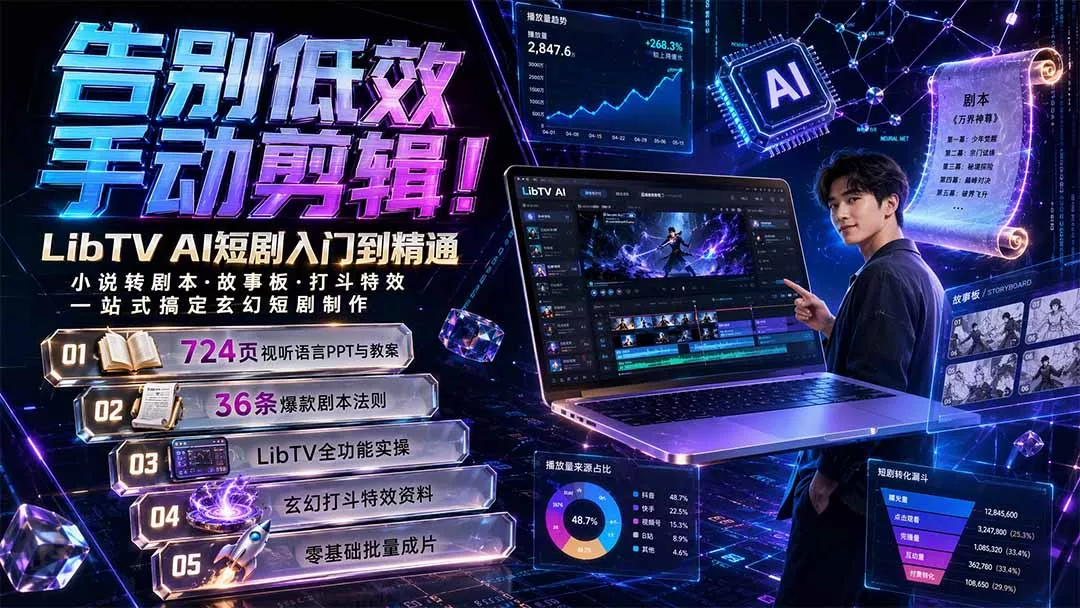 告别低效手动剪辑！LibTV AI短剧入门到精通，小说转剧本方法，故事板打斗特效一站式搞定玄幻短剧制作网创项目-知识付费-在线课程-自媒体创业-网络副业-优利资源优利资源网