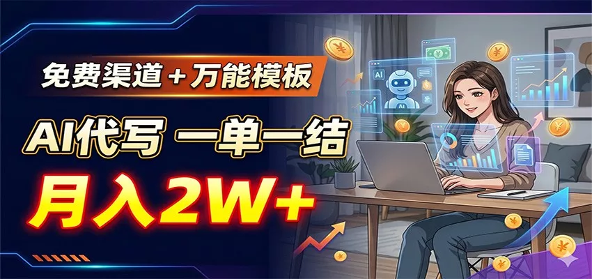 免费渠道+万能模板,AI代写一单一结,月入2W+网创项目-知识付费-在线课程-自媒体创业-网络副业-优利资源优利资源网