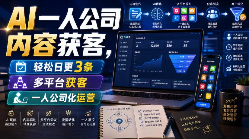 AI一人公司内容获客，轻松日更3条，多平台获客，一人公司化运营(更新0827)网创项目-知识付费-在线课程-自媒体创业-网络副业-优利资源优利资源网