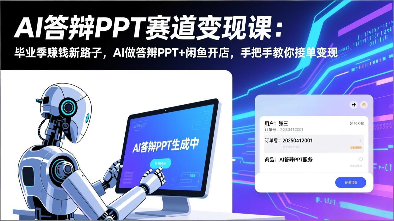 AI答辩PPT赛道变现课：毕业季赚钱新路子，AI做答辩PPT+闲鱼开店，手把手教你接单变现网创项目-知识付费-在线课程-自媒体创业-网络副业-优利资源优利资源网