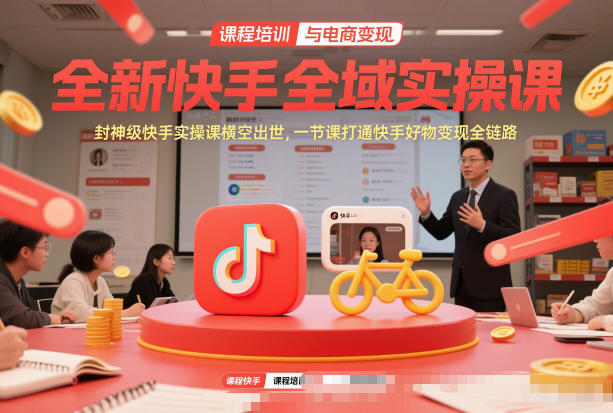 全新快手全域实操课，封神级快手实操课横空出世，一节课打通快手好物变现全链路网创项目-知识付费-在线课程-自媒体创业-网络副业-优利资源优利资源网