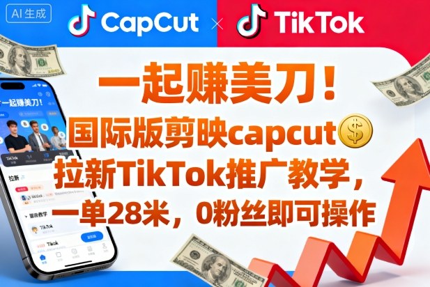 一起賺美刀！国际版剪映capcut拉新TikTok推广教学，一单28米，0粉丝即可操作(附推广入口和教学)网创项目-知识付费-在线课程-自媒体创业-网络副业-优利资源优利资源网