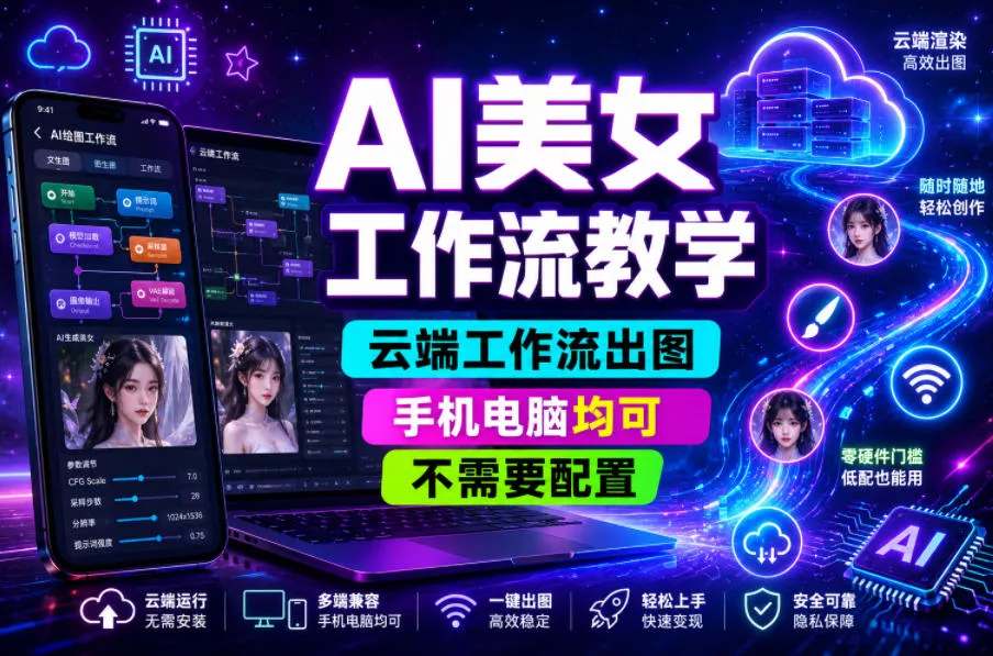 AI美女工作流教学，云端工作流出图，手机电脑均可，不需要配置，快速起号涨粉网创项目-知识付费-在线课程-自媒体创业-网络副业-优利资源优利资源网