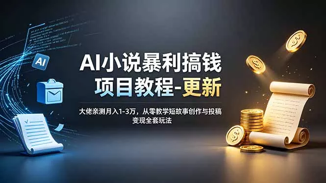 AI小说暴利搞钱项目教程-更新，大佬亲测月入1-3万，从零教学短故事创作与投稿变现全套玩法网创项目-知识付费-在线课程-自媒体创业-网络副业-优利资源优利资源网