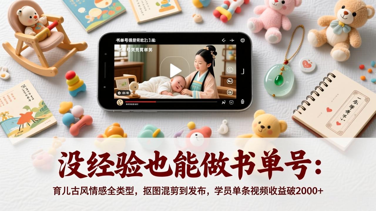 没经验也能做书单号：育儿古风情感全类型，抠图混剪到发布，学员单条视频收益破2000+网创项目-知识付费-在线课程-自媒体创业-网络副业-优利资源优利资源网