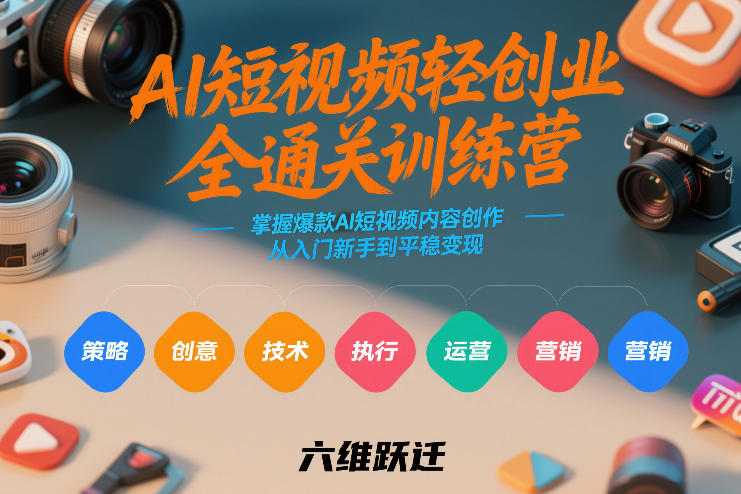 AI短视频轻创业全通关训练营，掌握爆款AI短视频内容创作，从入门新手到平稳变现的六维跃迁网创项目-知识付费-在线课程-自媒体创业-网络副业-优利资源优利资源网