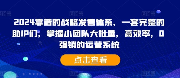 2024靠谱的战略发售体系，一套完整的助IP们，掌握小团队大批量，高效率，0 强销的运营系统网创项目-知识付费-在线课程-自媒体创业-网络副业-优利资源优利资源网