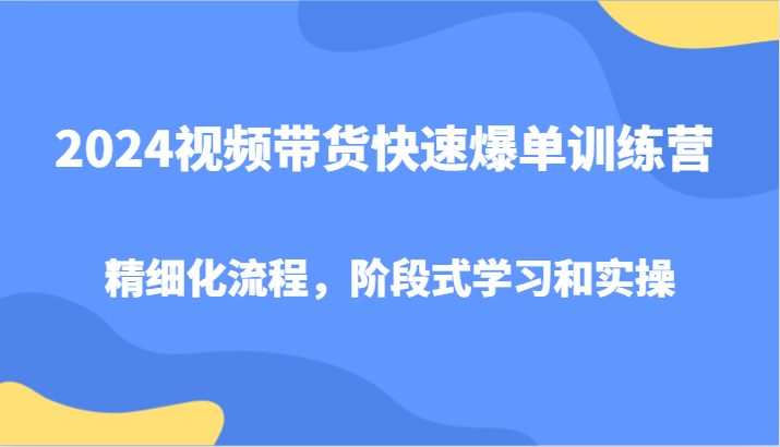 2024视频带货快速爆单训练营，精细化流程，阶段式学习和实操网创项目-知识付费-在线课程-自媒体创业-网络副业-优利资源优利资源网