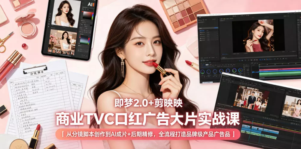 即梦2.0+剪映商业TVC口红广告大片实战课｜从分镜脚本创作到AI成片+后期精修，全流程打造品牌级产品广告网创项目-知识付费-在线课程-自媒体创业-网络副业-优利资源优利资源网