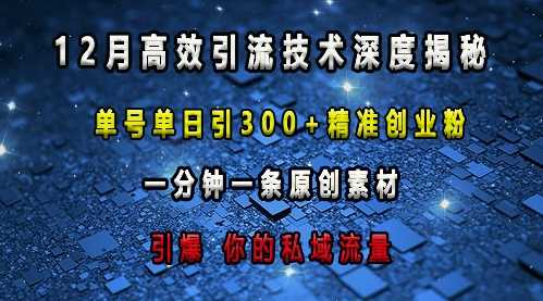 最新高效引流技术深度揭秘 ，单号单日引300+精准创业粉，一分钟一条原创素材，引爆你的私域流量网创项目-知识付费-在线课程-自媒体创业-网络副业-优利资源优利资源网