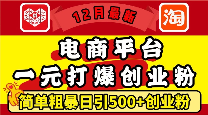 12月最新：电商平台1元打爆创业粉，简单粗暴日引500+精准创业粉，轻松月入过W【揭秘】网创项目-知识付费-在线课程-自媒体创业-网络副业-优利资源优利资源网