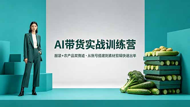 AI带货实战训练营，服装+农产品双赛道，从账号搭建到素材剪辑快速出单网创项目-知识付费-在线课程-自媒体创业-网络副业-优利资源优利资源网