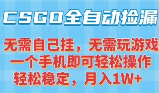 CSGO自动捡漏项目，最新独家玩法，一个手机可操作，新手小白轻松月入1W+，操作简单易上手【揭秘】网创项目-知识付费-在线课程-自媒体创业-网络副业-优利资源优利资源网