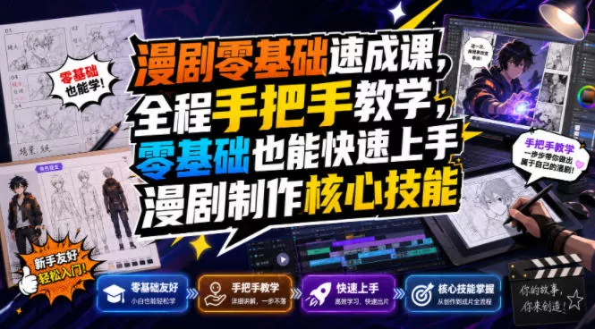 漫剧零基础速成课，全程手把手教学，零基础也能快速上手漫剧制作核心技能网创项目-知识付费-在线课程-自媒体创业-网络副业-优利资源优利资源网