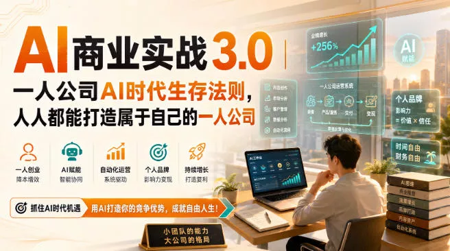 AI商业实战3.0｜一人公司AI时代生存法则，人人都能打造属于自己的一人公司网创项目-知识付费-在线课程-自媒体创业-网络副业-优利资源优利资源网