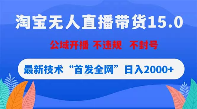 淘宝无人直播带货15.0，不封号，不违规，公域玩法，首发全网日入2000+网创项目-知识付费-在线课程-自媒体创业-网络副业-优利资源优利资源网