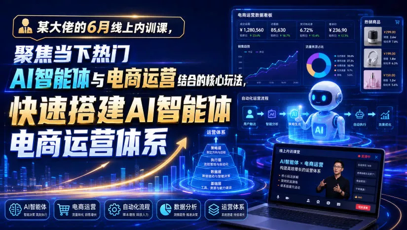 某大佬的6月线上内训课，聚焦当下热门AI智能体与电商运营结合的核心玩法，快速搭建AI智能体电商运营体系网创项目-知识付费-在线课程-自媒体创业-网络副业-优利资源优利资源网