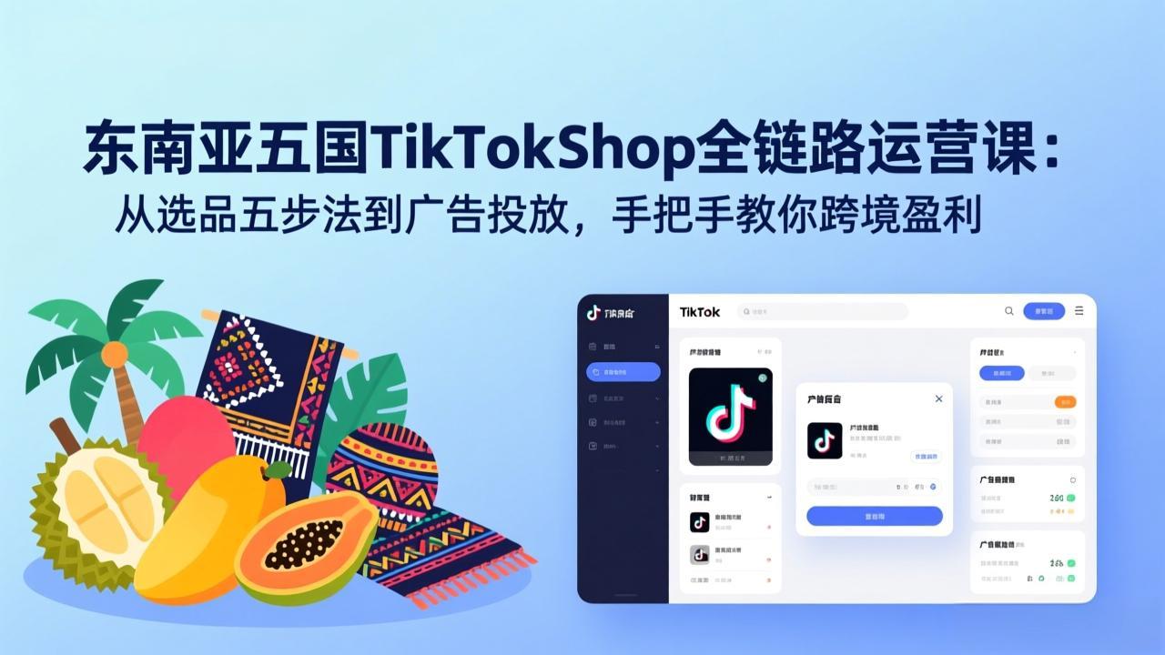东南亚五国TikTok Shop全链路运营课：从选品五步法到广告投放，手把手教你跨境盈利网创项目-知识付费-在线课程-自媒体创业-网络副业-优利资源优利资源网