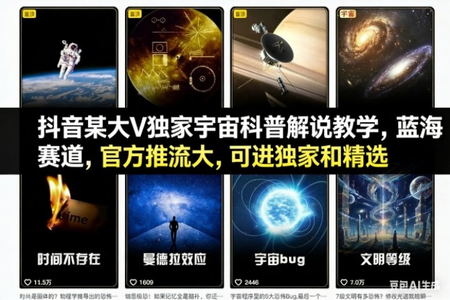 抖音某大V独家宇宙科普解说教学，蓝海赛道，官方推流大，可进独家和精选网创项目-知识付费-在线课程-自媒体创业-网络副业-优利资源优利资源网