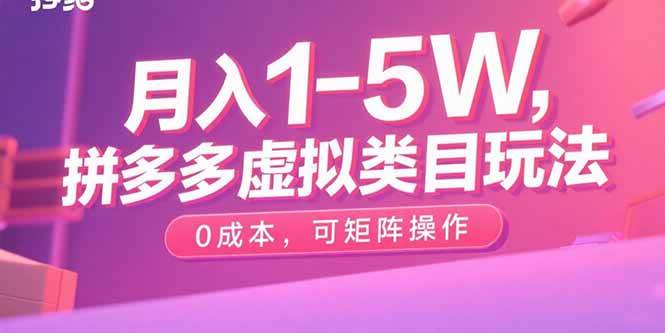 （15903期）月入1-5W，拼多多虚拟类目玩法，0成本，可矩阵操作网创项目-知识付费-在线课程-自媒体创业-网络副业-优利资源优利资源网