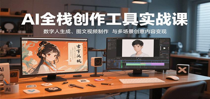 AI全栈创作工具实战课：数字人生成、图文视频制作与多场景创意内容变现网创项目-知识付费-在线课程-自媒体创业-网络副业-优利资源优利资源网